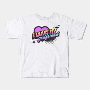 I Love My Girlfriend Valentines 2024 Neon Vaporwave Heart Kids T-Shirt